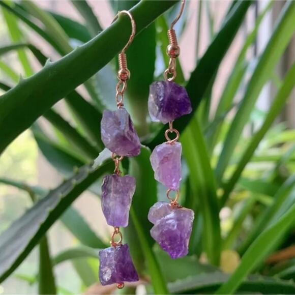 Genuine Triple Drop Amethyst Earrings - Picture 1 of 1